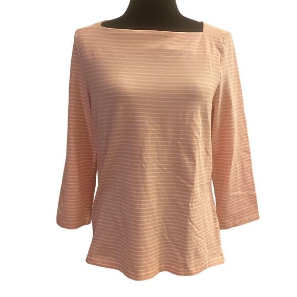 Talbots Effortless Stripe Square Neck Pink and White Top Size Medium - Picture 1 of 13
